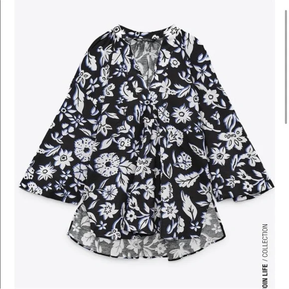 “Zara Monochrome Floral Shirt - Black & White - Picture 1 of 5